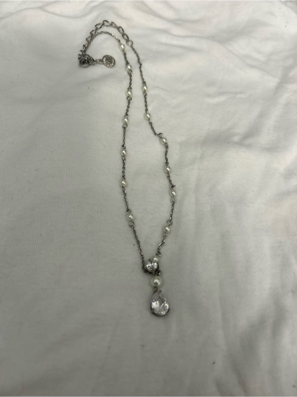 Silver Pearl and Crystal Drop Necklace - Women's Jewelry